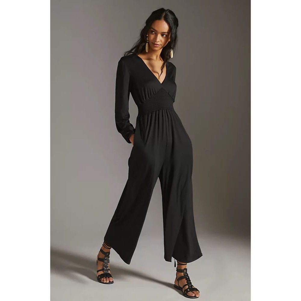 HUTCH Anthropologie Black Wide-Leg V-Neck Jumpsuit - Picture 3 of 4